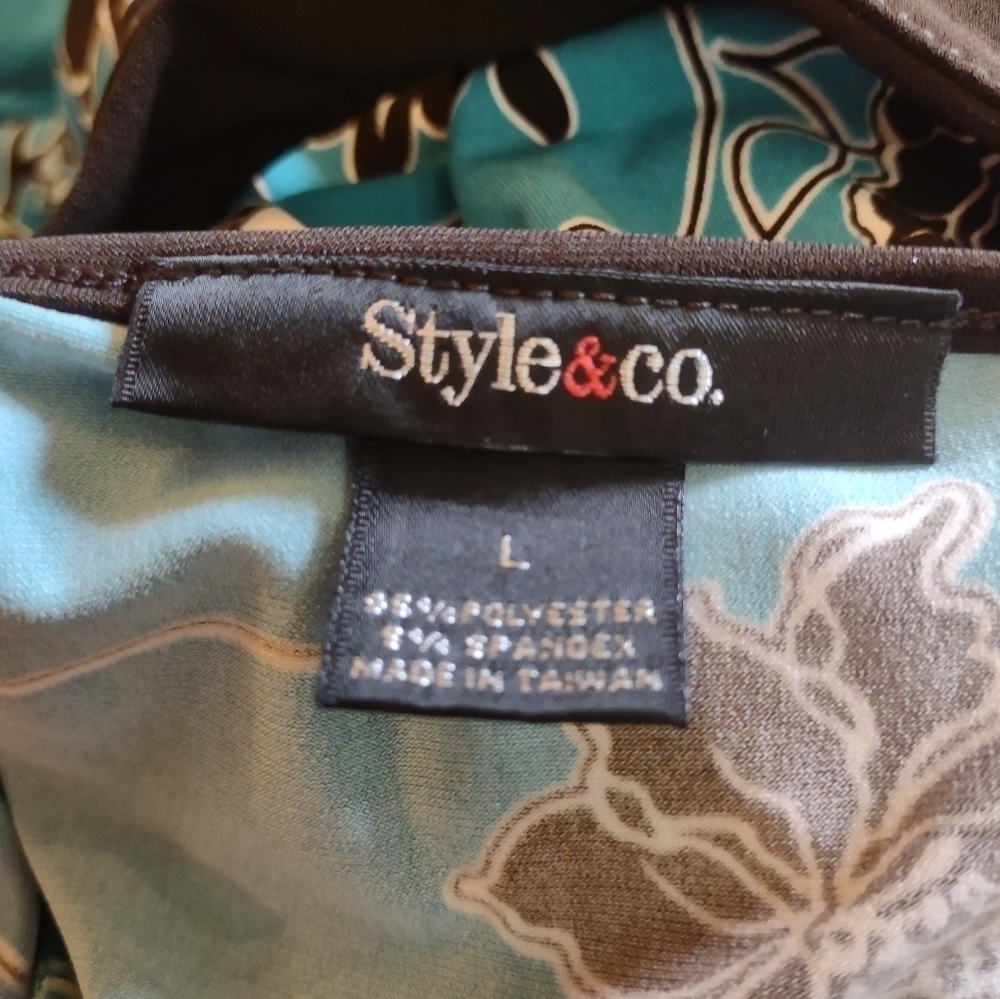 Style & Co Floral Sundress Large Teal Black Sleeveless Empire Waist Dress - Picture 5 of 5